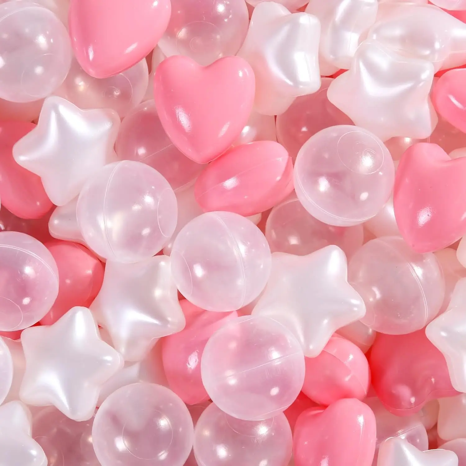 Ball Pit Balls 100PCS Pink+Pearl White+Clear, Plastic Balls for Toddlers Phthalate Free Crush Proof Balls in Reusable Play Toys