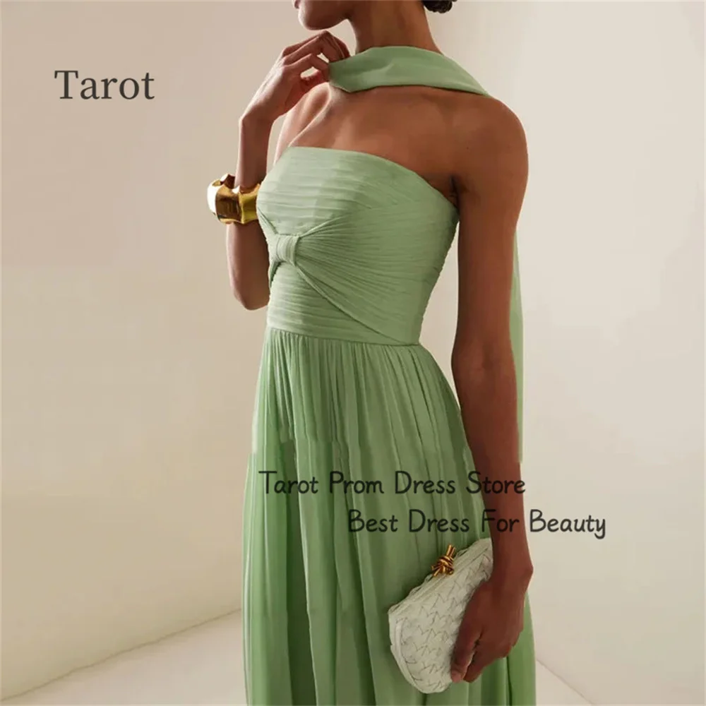 Tarot Charming Chiffon A Line Prom Dresses Tiered Pleated Strapless Modern Women Wear Dress Sleeveless Dubai فساتين سهرات