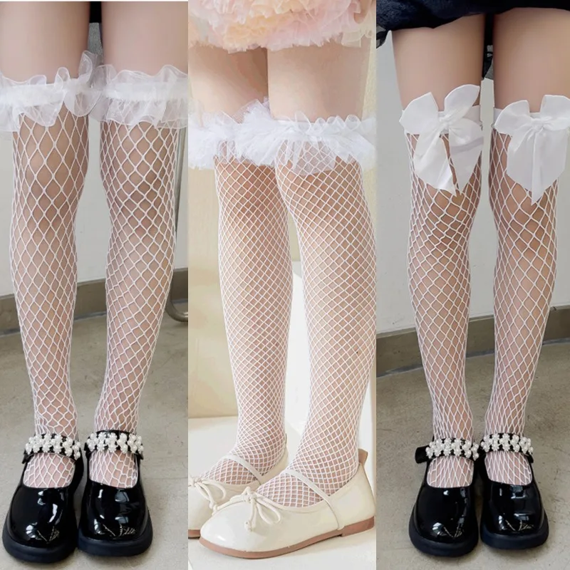 Long Socks Grils Thigh Over Knee Sock Girls Children's Tight Fishnet Stocking White Stockings Lolita Girl's JK Skirt Accessories