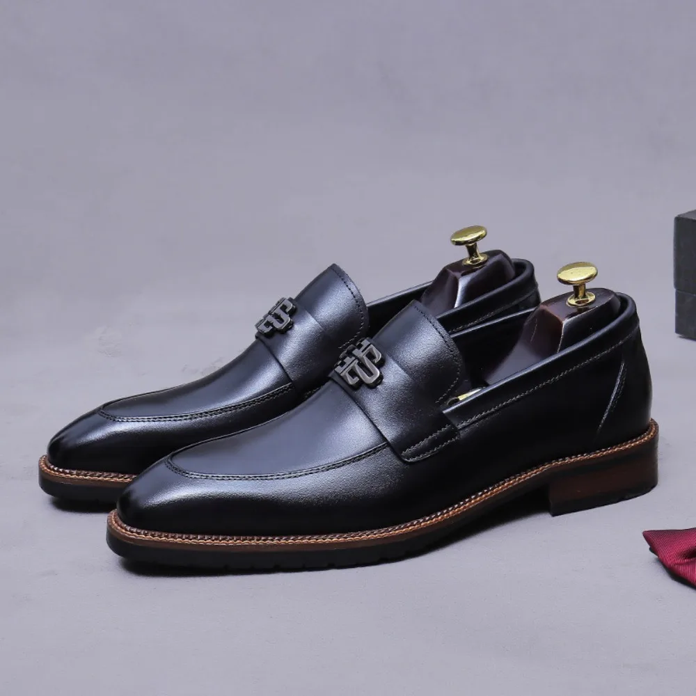 Scarpe mocassini in pelle stile britannico da uomo |   Business casual di ispirazione coreana, vera pelle bovina, slip-on, finitura lucidata