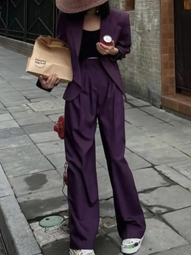 Fashion Ladies Pantsuit Formal Women Office Business Work Wear Blazer and Trousers Purple 2 Piece Set Female Clothes Outfits