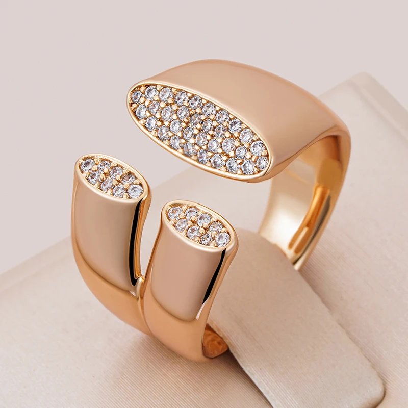 Kinel Terndy Natural Zircon 585 Rose Gold Color Geometric Ring For Women Girls Party Fine Jewelry Christmas Gift