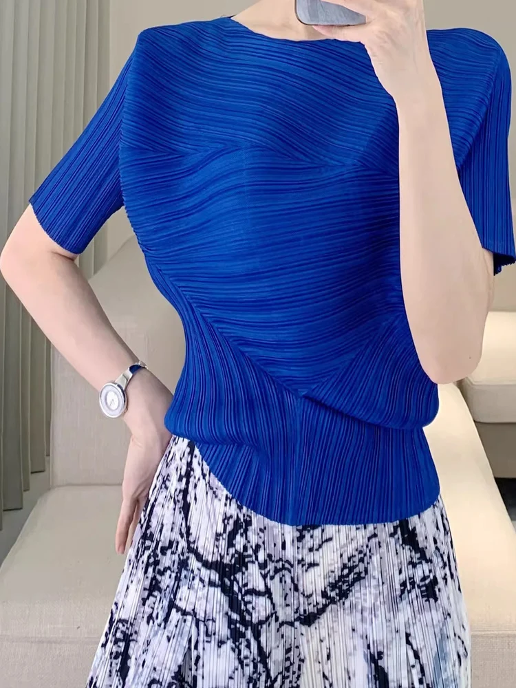 

Design Sense Women's Folded Neck Summer TShirt Loose Fit Casual Short Sleeve Top