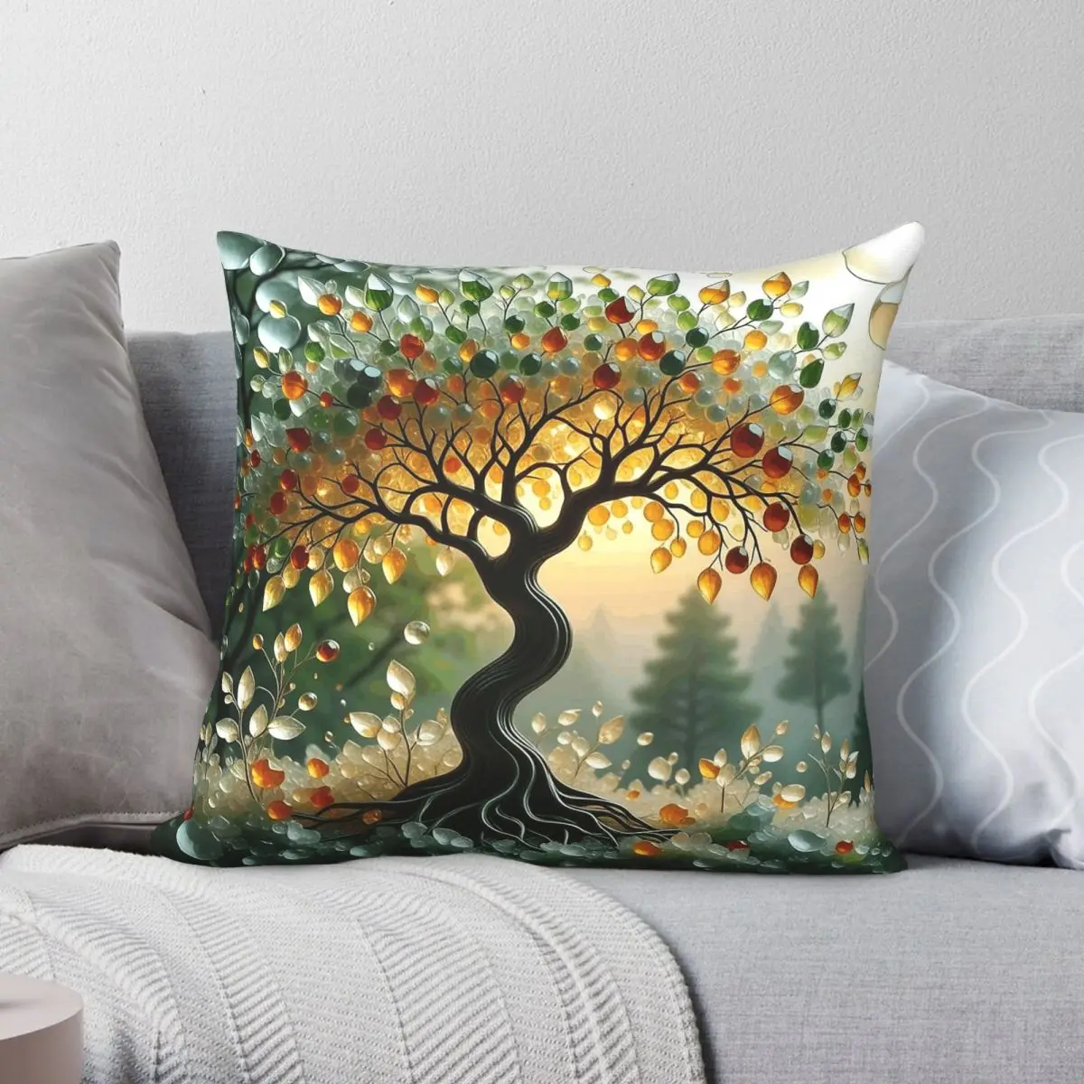 Tree Of Life Thousand Bubbles Square Pillowcase Polyester Linen Velvet Creative Zip Decor Sofa Seater Cushion Cover 45x45