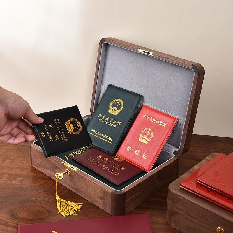 Solid Walnut Wood Document Box Certificate Diploma Deed Holder Premium Storage Case for Important Papers Home Office 호두나무 문서함