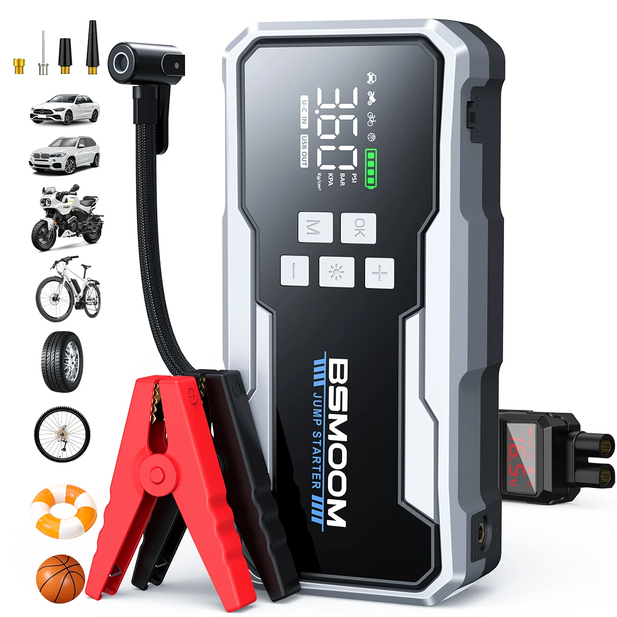 26800mAh Jump Starter with Air Compressor 1000A/1500A PEAK Booster