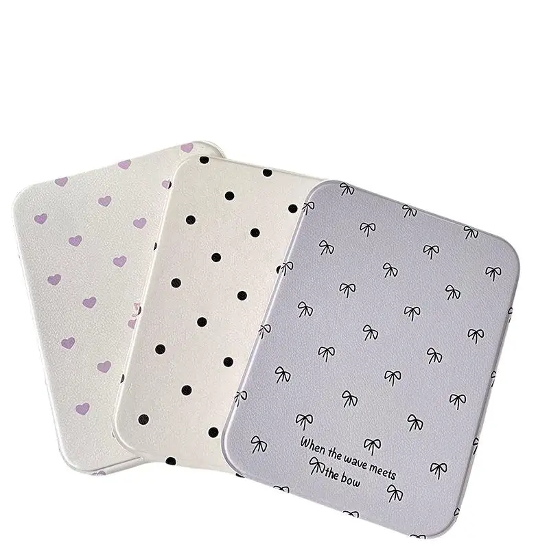 Desktop Makeup Mirror Solid Color PU Leather Simple Portable Handheld Makeup Mirror Foldable Student Compact Cute Pocket Mirror