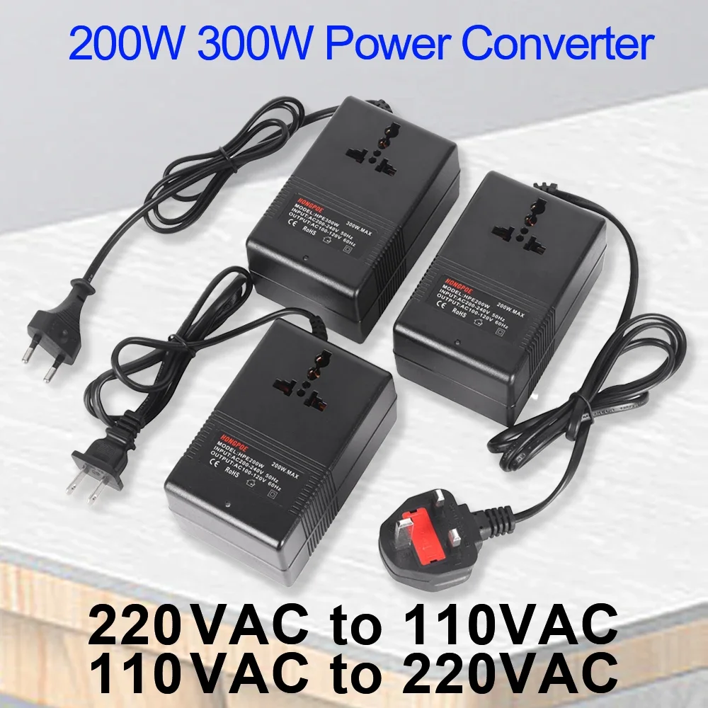 200W 300W Voltage Converter Transformer 220V To 110V Step Down Transformer 110V To 220V Travel Adapter EU/US/UK Plug Inverter