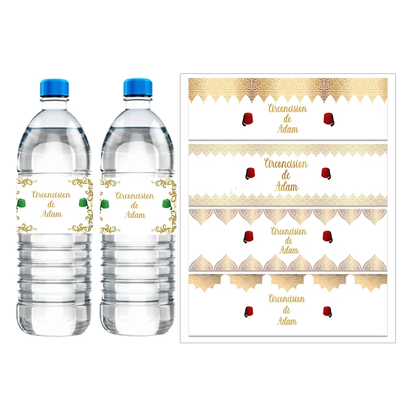 30pcs/lot Custom Mabrouk Tahara Golden Pattern Circumcision Water Bottle Labels Custom Stickers Candy Bar Wrappers Any Text