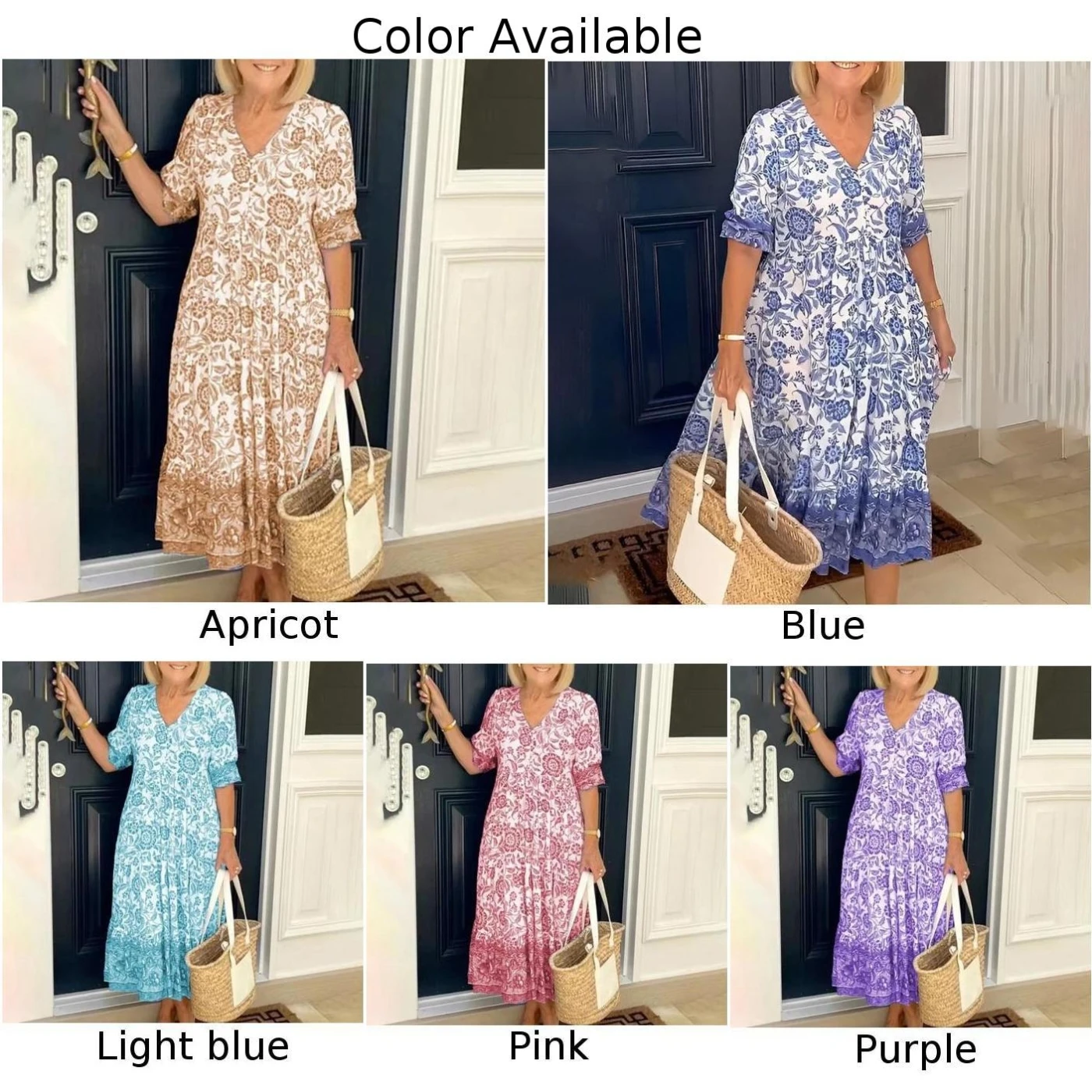 Vestido Maxi Floral com Decote V, Saia em estilo com este elegante, perfeito para praia e festas de verão, plus size amigável