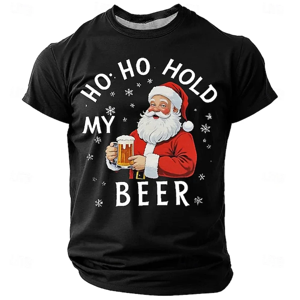 2026 Fashion HO HO HOLD MY BEER Graphic T Shirt for Men Trendy Street Men Women 3D Santa Claus Printed Crew Neck Tees Top