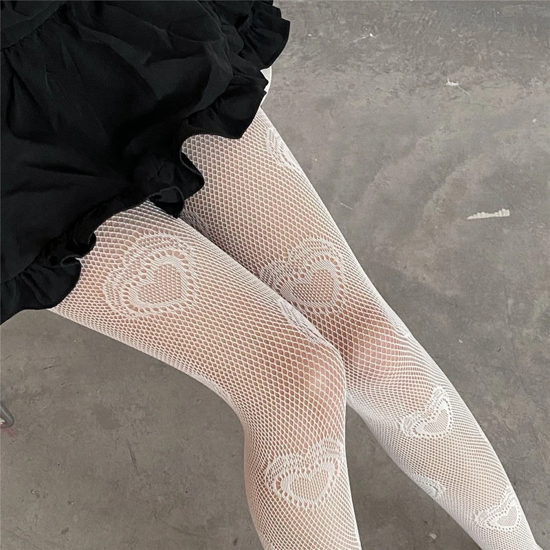 

6 Colors Women's Tights Summer Sexy Hollow Out Fishnet Pantyhose Vintage Heart Mesh Ladies Party Nightclub Legging Stockings