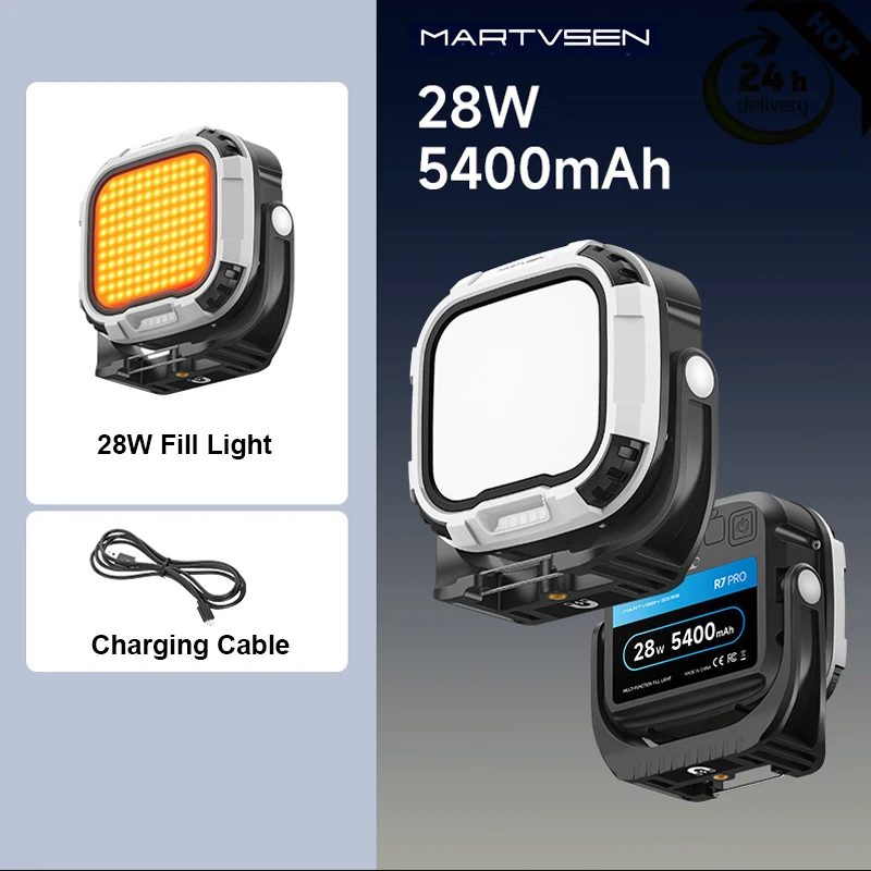 مصباح فيديو LED محمول باليد MARTVSEN ، ضوء تصوير فوتوغرافي مع ضوء تحذير ، ملء مغناطيسي ، ثنائي اللون ، R7 PRO ، 28W