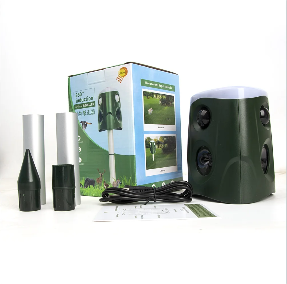 Solar Ultrasonic Animal Repellent with LED Flashing Multi Gear Adjustment Infrared Sensing Rodent Deterrer Outdoor Garden Use