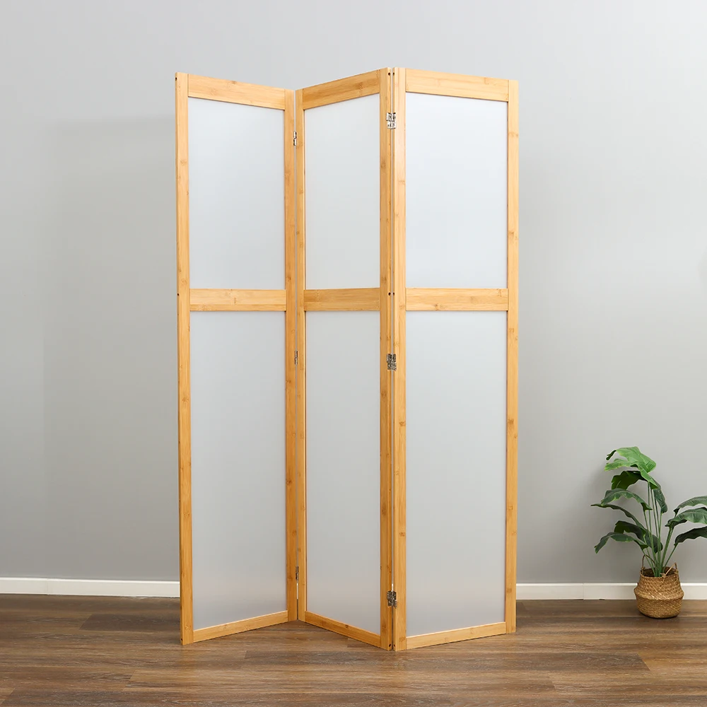 Folding privacy screen 3 panel room partition bamboo living room