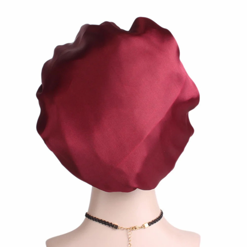 

2pcs Satin Sleeping Cap Headband Wide Side Elastic Hair Bonnet For Women Girls 56-58Cm Wine Red Night Wear Soft Durable Machine
