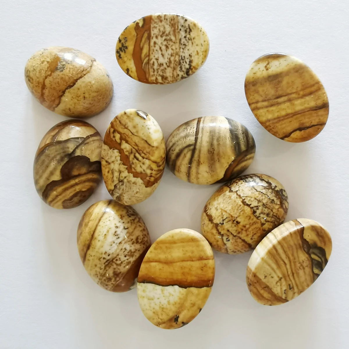 

16x12MM Natural Picture Jasper Stone Beads GEM Oval CAB Cabochon Jewelry Making 10PCS H380