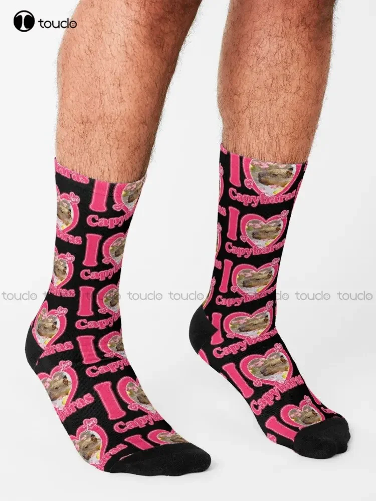 I Love Capybaras Socks White Soccer Socks Personalized Custom Unisex Adult Teen Youth Socks 360° Digital Print Custom Gift