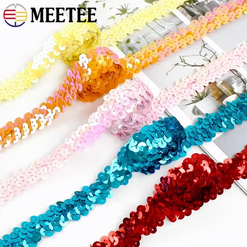 2/5/10M Meetee 20mm Sequins Lace Ribbon Stretch Laces Trim Elastic Band Clothes Dance Dress Decoration Fabric Trimming Sewing