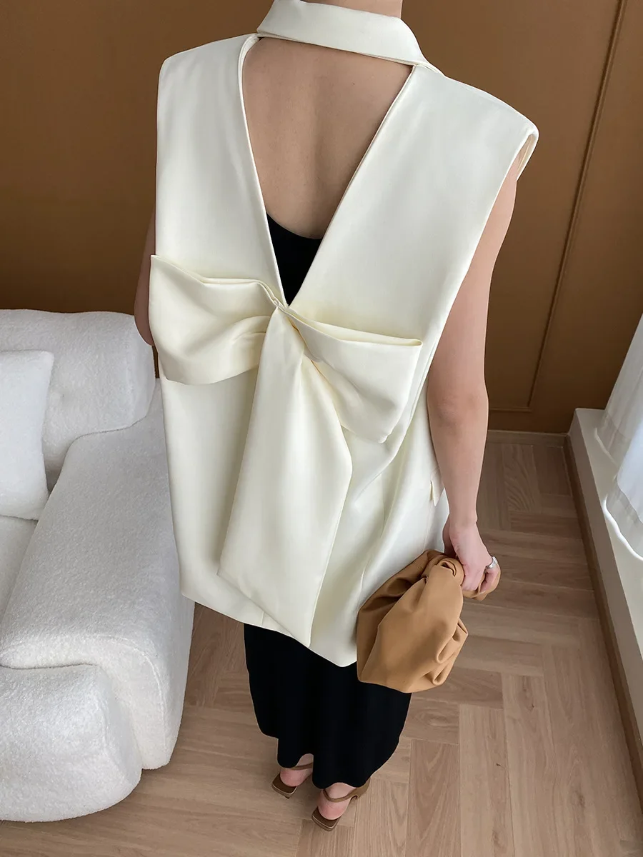 2024 Spring/Summer New in Women\'s Mid Length Sleeveless Jacket Bow Back Suit Outerwear Waistcoat Outerwear Vest SN5294