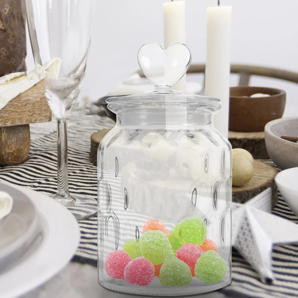 

Glass Storage Jar Airtight Canister with Heart Handle Lid for Tea Coffee Sugar Dry Food Kitchen Use Glass Containers