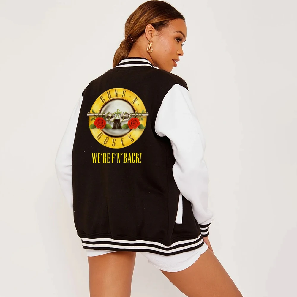 Guns N' Roses We'Re Back Metal Rock Style Female Jacket Harajuku Button Overcoat Loose Casual Baseball Uniform Button S-5Xl Coat