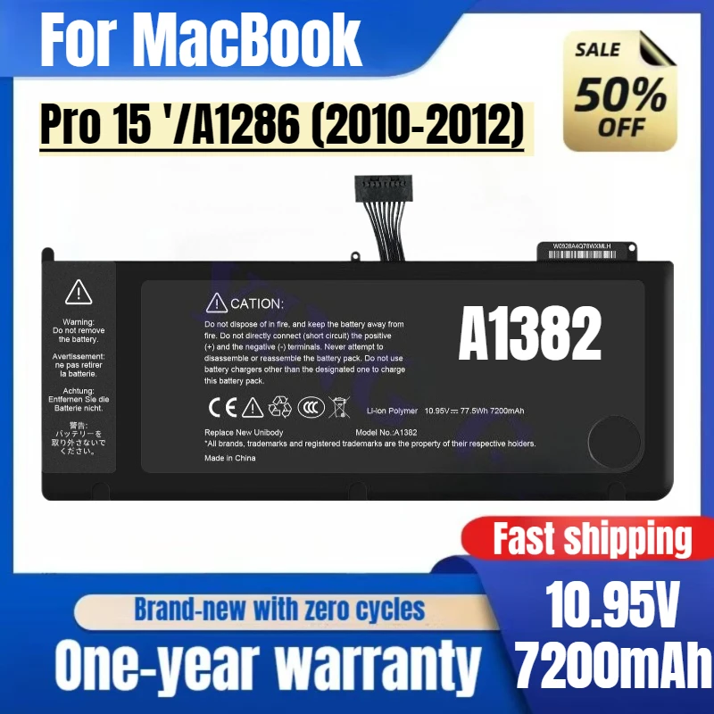 

A1382 for MacBook Pro 15 '/A1286 (2010-2012) Laptop Battery High Quality High Capacity Replacement Bateria Original Grade A Cell