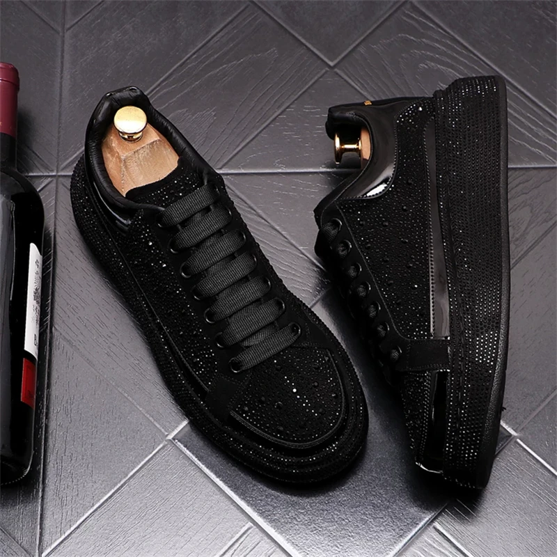Fashion Crystal Casual Shoes Men's Breathable Lightweight Thick Sole Sneakers Youth Luxury Designer Sport Shoes Male Youth