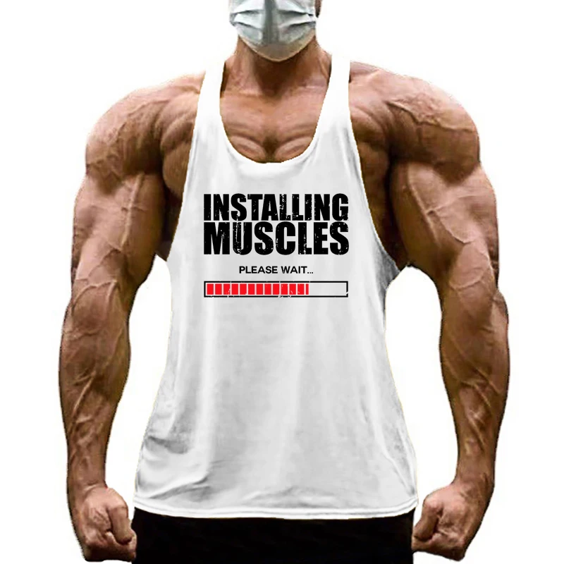 Installing Muscles Please Wait Y-back Tank Tops Gym Fitness Bodybuilding Sport Shirt Mens Cotton Breathable Sleeveless Singlets