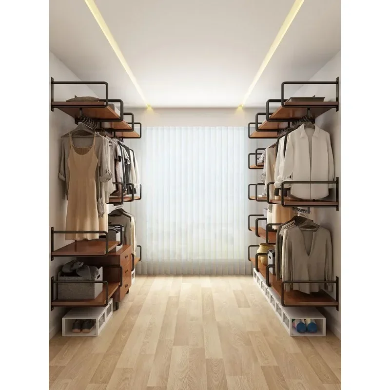 Wall-mounted cloakroom Metal wardrobe Full-mounted open wall-mounted wardrobe Steel frame Wrought iron rack Walk-in