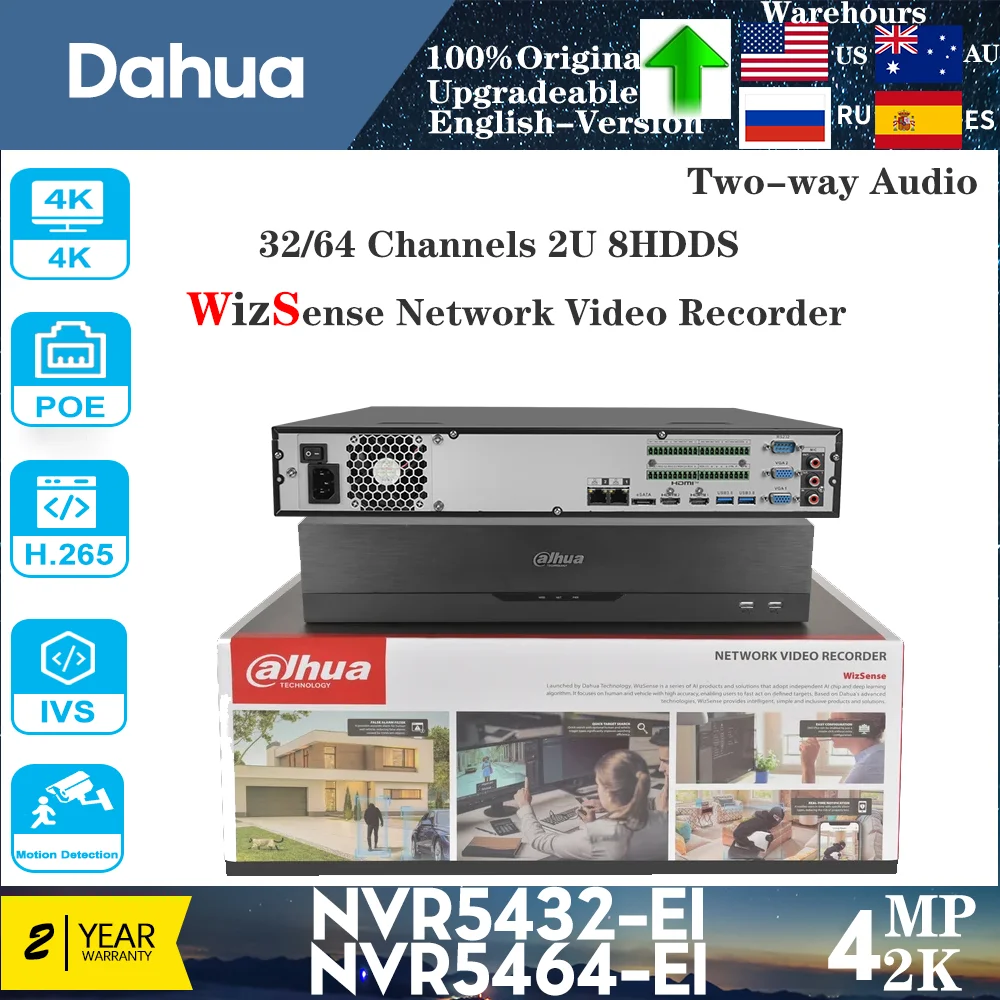 Dahua NVR5432-EI & NVR5464-EI 8HDDs WizSense Network Video Recorder Human Vehicle Face Detection Recognition Third-party Camera