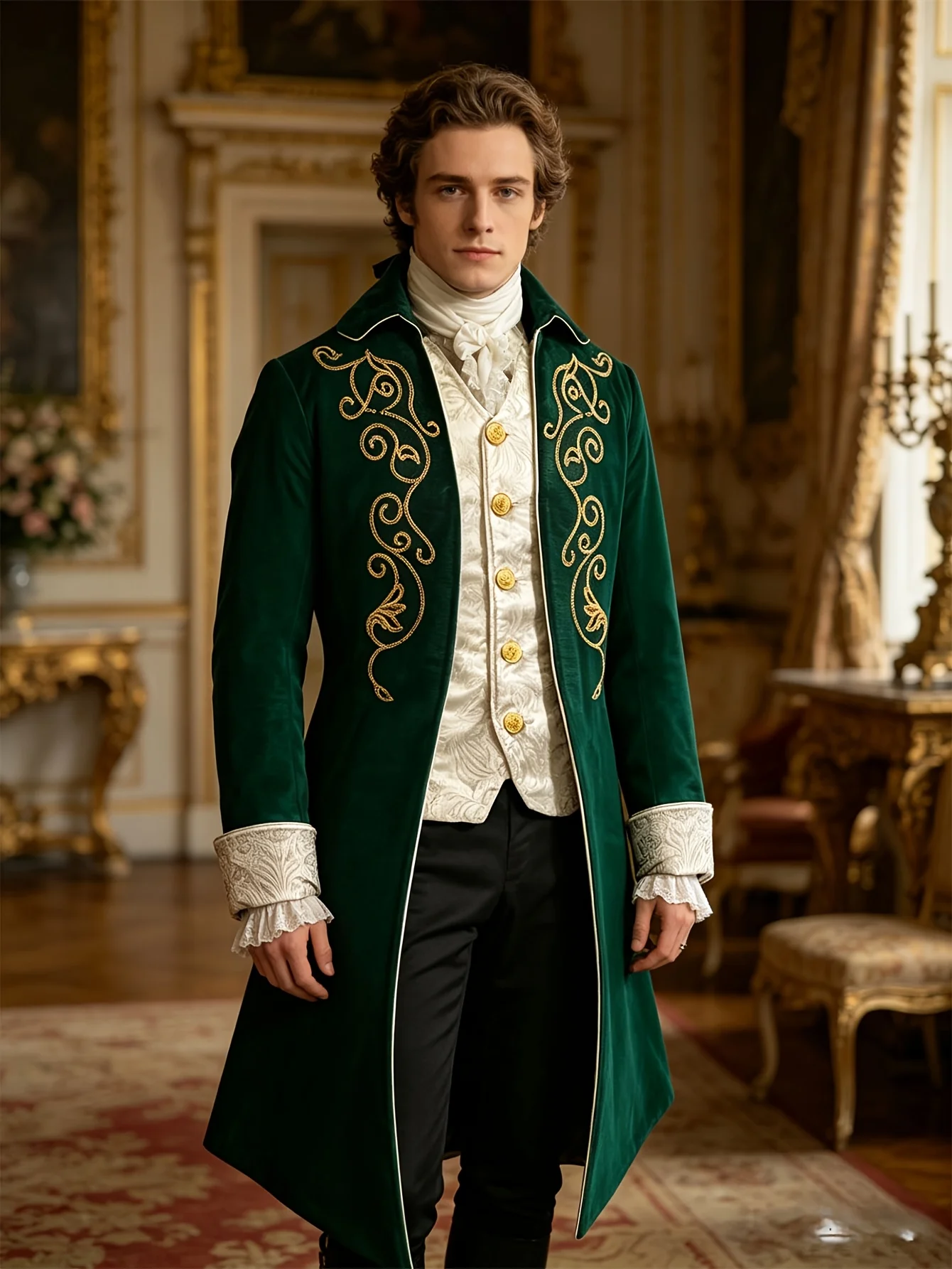 

2026 New Halloween Medieval Tailcoat Fake Two Piece Men's Medium to Long Retro Embroidered Coat