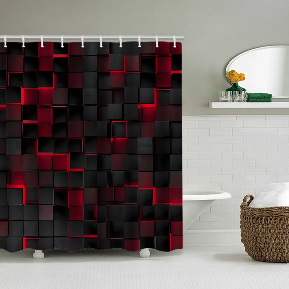 1/4 Brick Wall Shower Curtains, Toilet Seat Decoration, Shower Curtain with Carpet and Toilet Lid, 12 70.8x70.8 inch Hooks