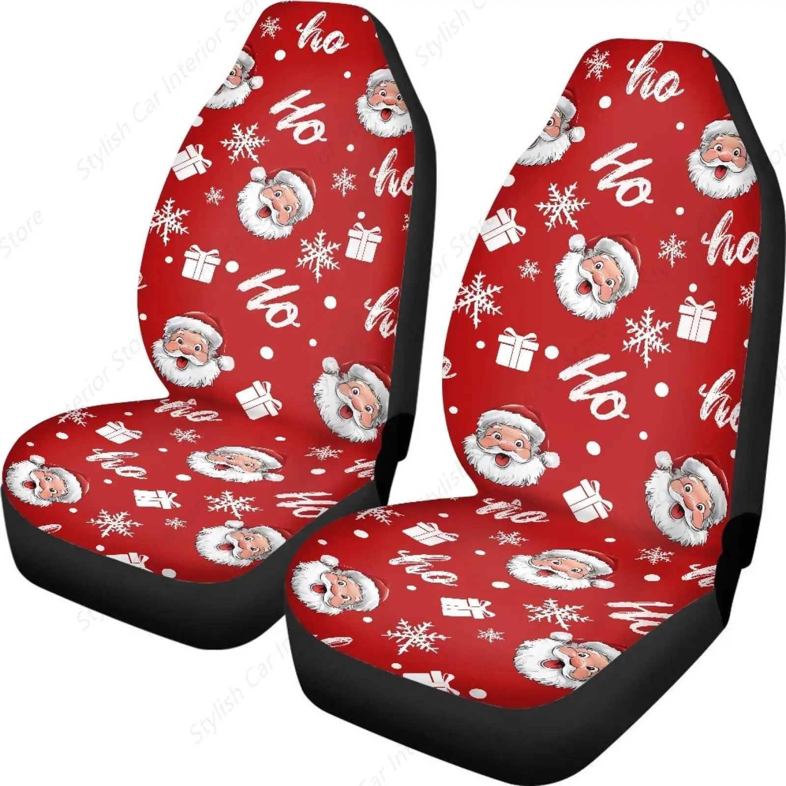 

Christmas Car Seat Cover Front Bucket Seat Cushion Bench Seat Protector for SUVs Trucks Vans Santa Claus Hoho Print Automotive