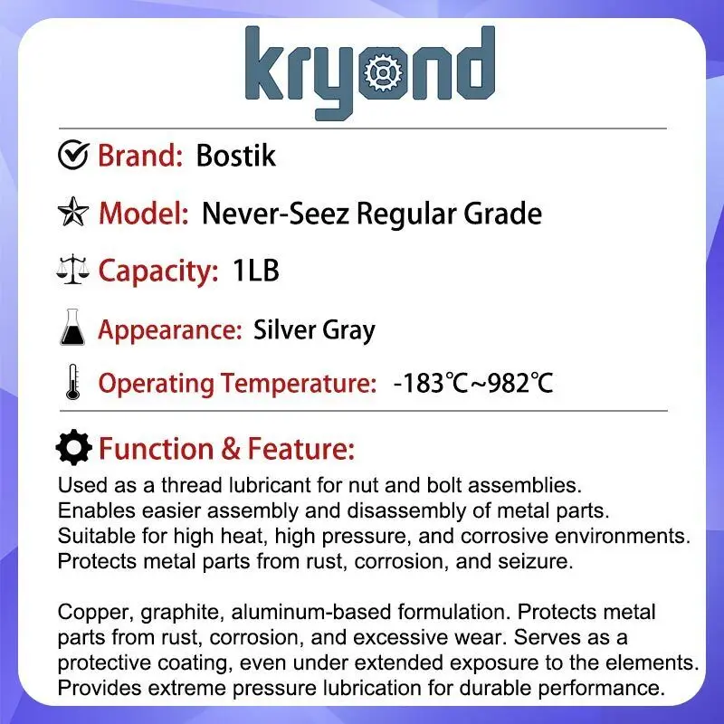 Bostik Never-Seez عادي الصف 1LB زيوت التشحيم لتجميعات الجوز والمسمار