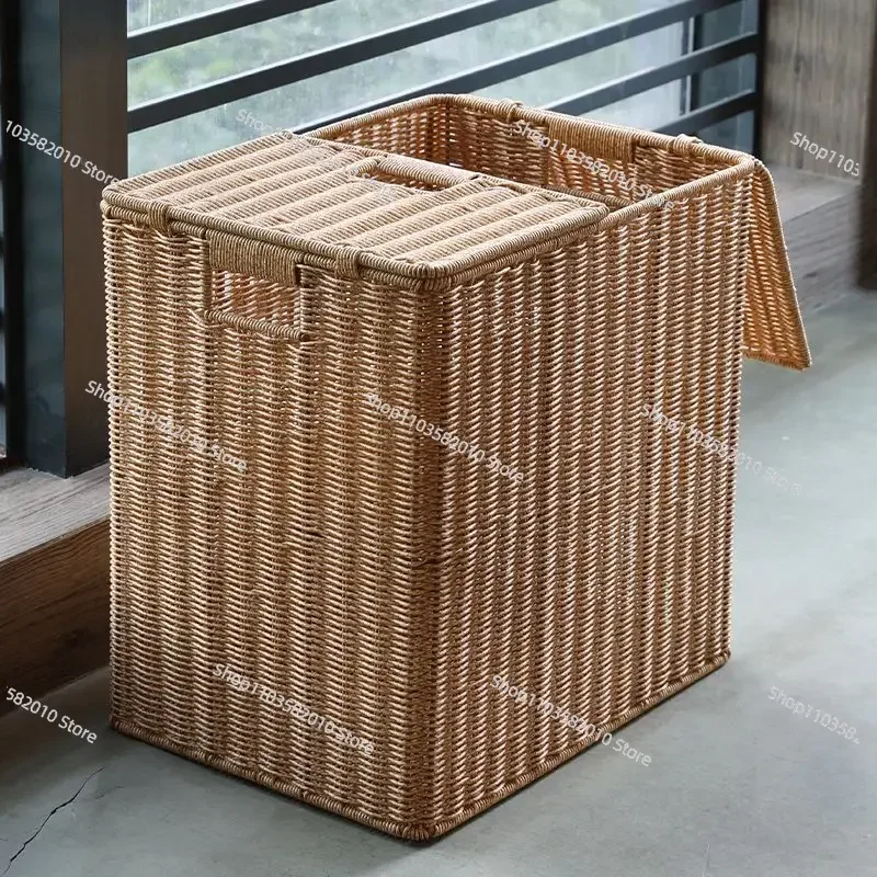 Leisure Style Large Storage Basket, Woven Rattan Dirty Clothes Hamper, Bedroom Organization Box