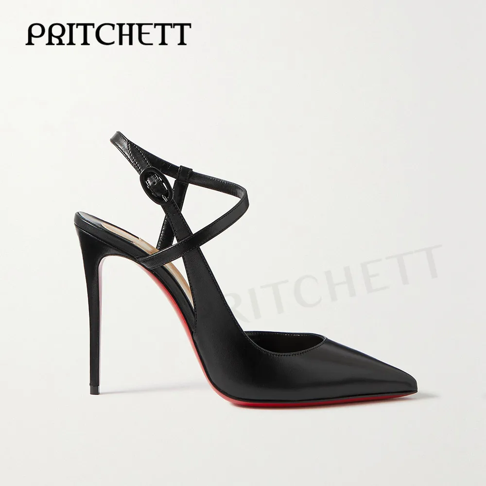 Black Pointed Leather High Heels Stilettos with Side Hollow Sexy Trendy Pumps Fashion Casual Temperament Women's Shoes