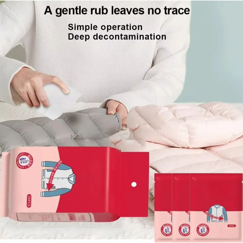 20/50/100 pezzi non lavare i vestiti smacchiare salviette umidificate usa e getta ad alte prestazioni vestiti decontaminazione salviette efficaci