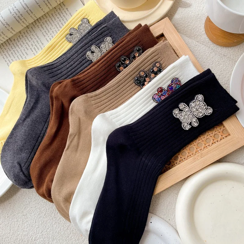 Diamond Cartoon Bear Decorative Socks, Fashionable Diamond Sparkling Women's Socks, Comfortable And Breathable Christmas Socks image 3