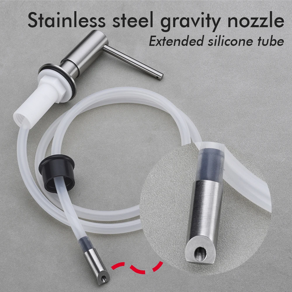 Brushed Nickel Liquid Soap Dispenser Pump Dishwashing Liquid Silicone Tube Under Deck Mounted Rubber Extension Hose Male Longer