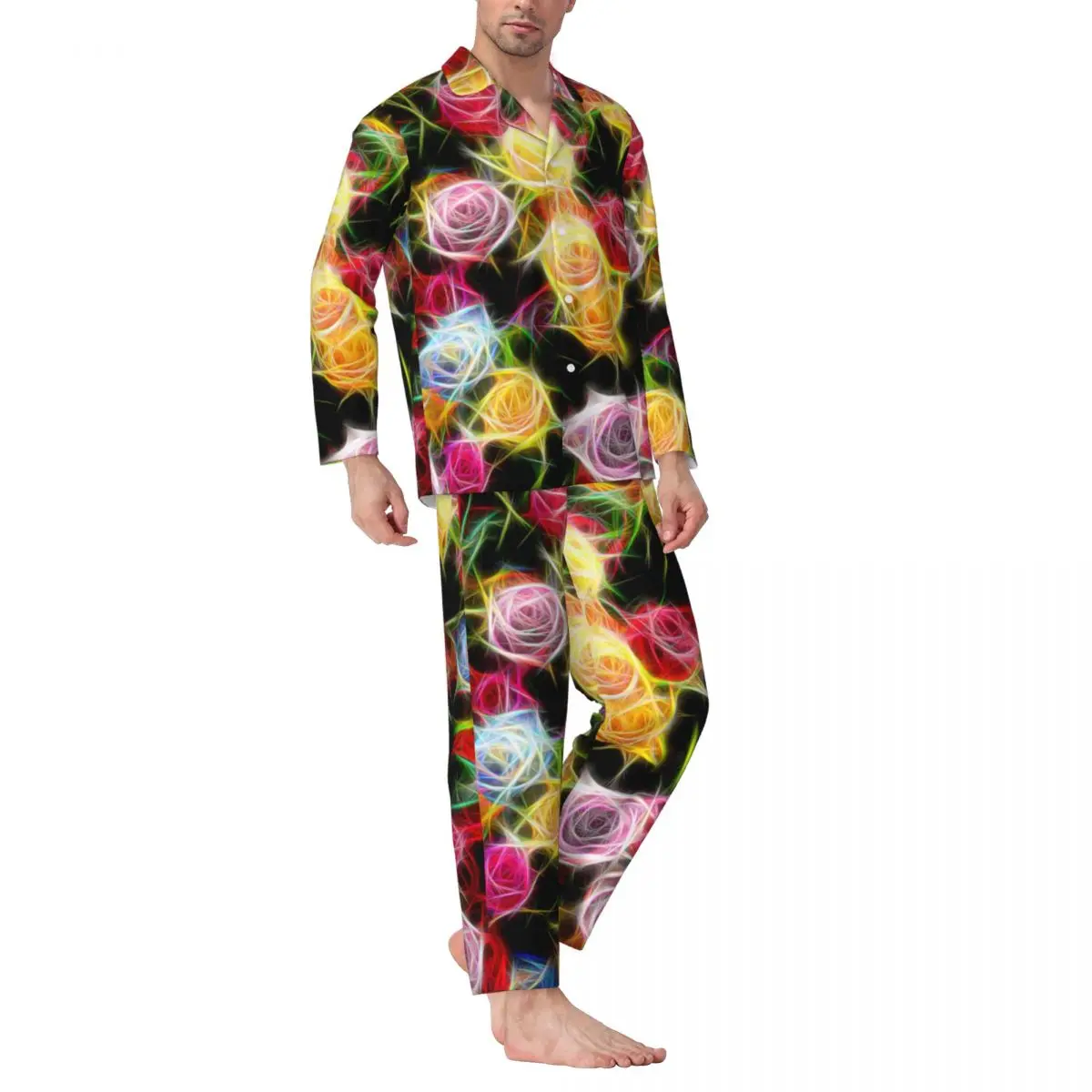 Abstract Flower Pajamas Mens Rose of feeling Fashion Sleep Sleepwear Autumn 2 Pieces Vintage Oversized Custom Pajama Sets