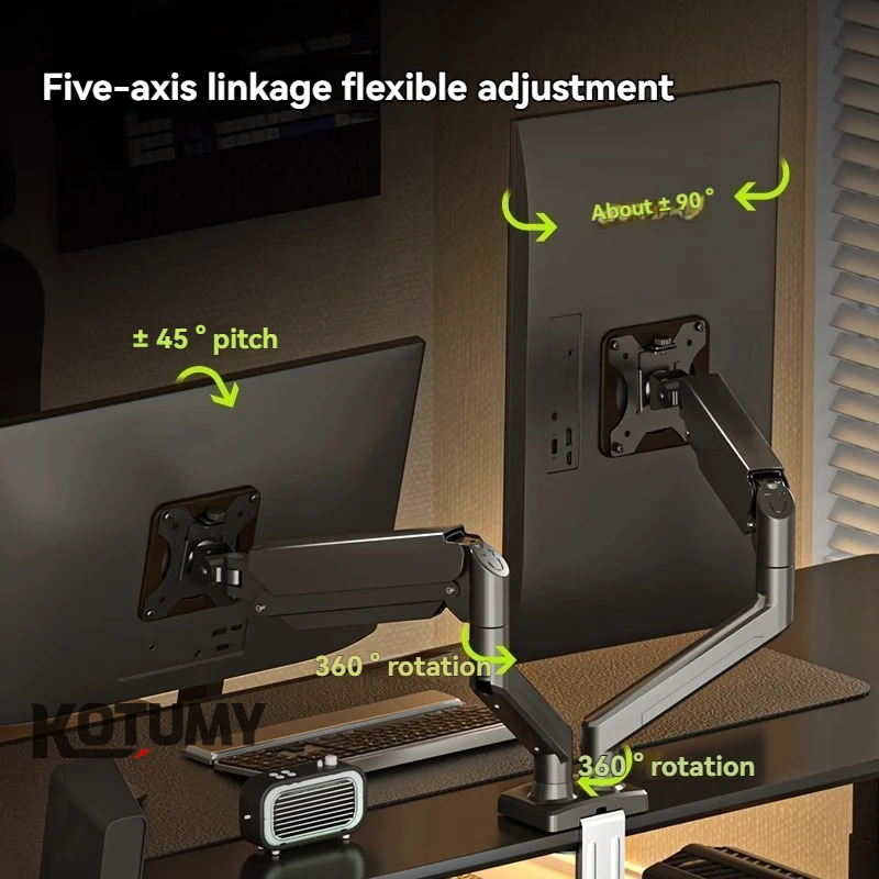 Dual Monitor Mount, Mechanical Arm for 2 Screens, Aluminum Alloy Structure, Smooth Height Adjustment for Neck Pain Relief