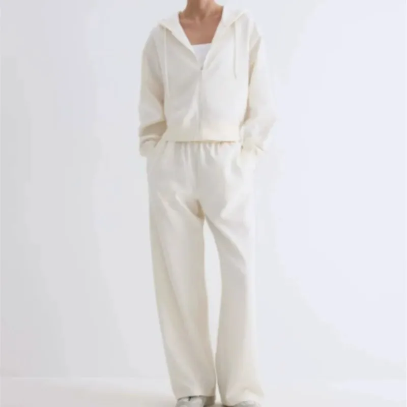 

Осень 202, повседневные однотонные женские спортивные костюмы, модный кардиган на молнии, свободная толстовка с капюшоном, широкие брюки, комплект из двух предметов