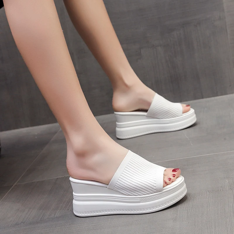 Red White Slippers Wedge Heels Women Sandals Platform Wedges Shoes Ladies Summer Sandals Beach Sandals High Platform Slippers