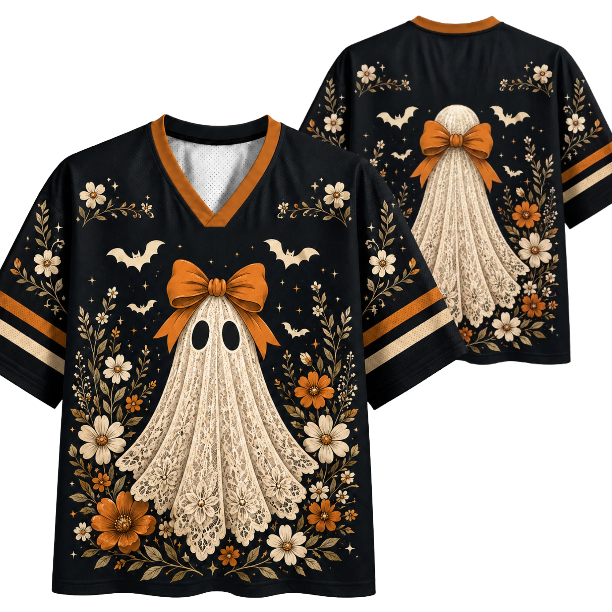 2026 Halloween Party Ghost Themed Event Sports Jersey Style Men's and Women's Plus Size Loose V-neck Mesh Quick Drying T-shirt