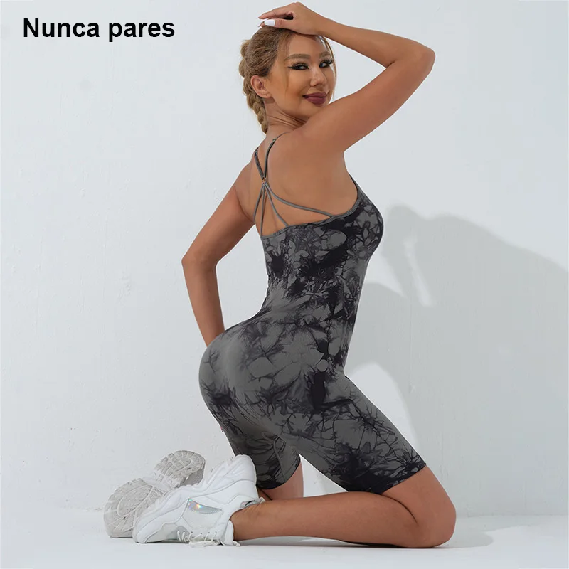 

Seamless Tie Dye Yoga Jumpsuits Fitness Backless Sports Romper Training Dance Dress Gym Workout Clothes For Women