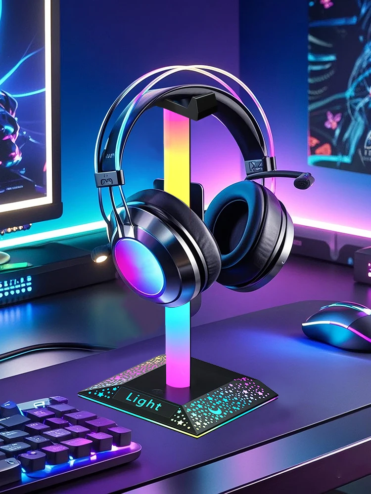 Support pour casque RGB, support pour casque de jeu LED cool avec 2 ports de chargement USB, support pour casque 10 modes d'éclairage