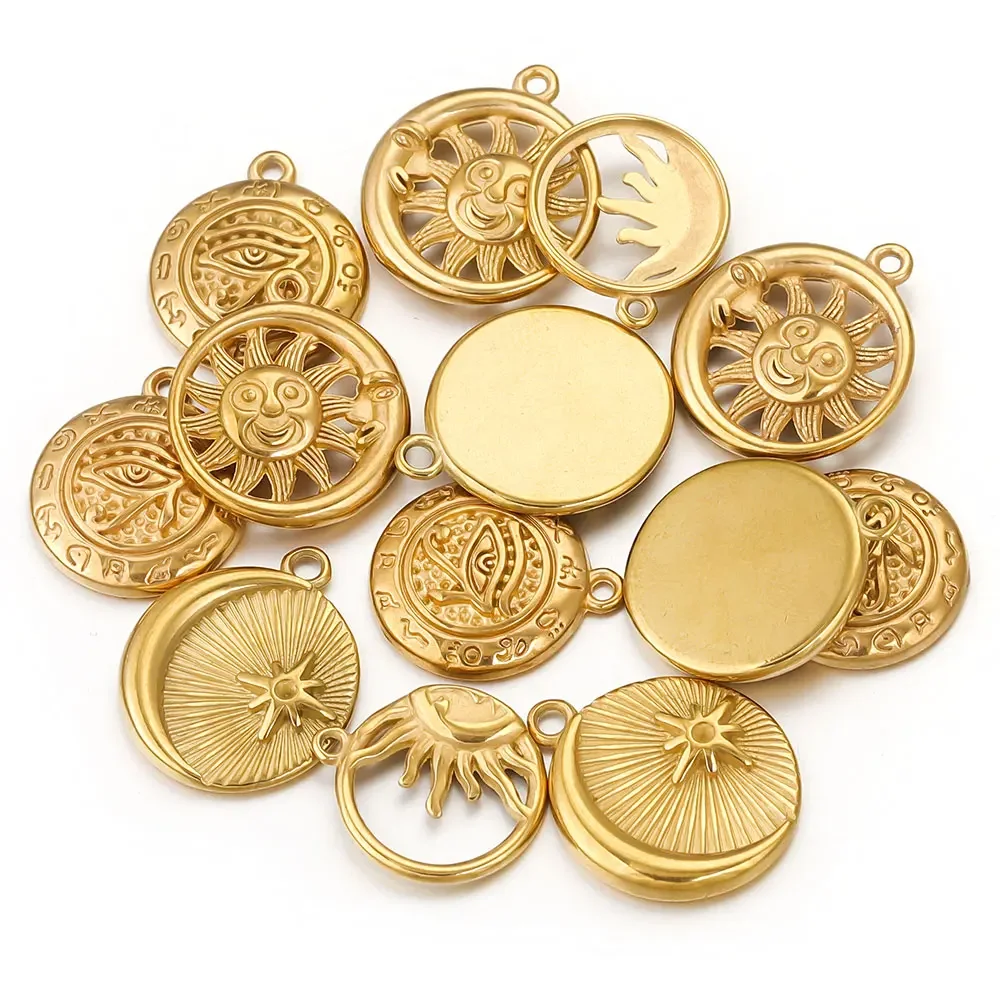 

5pcs Stainless Steel Connector Gold Plated PVD Semi Skeleton Sun Moon DIY Necklace Bracelet Jewelry Making Accessories Materials