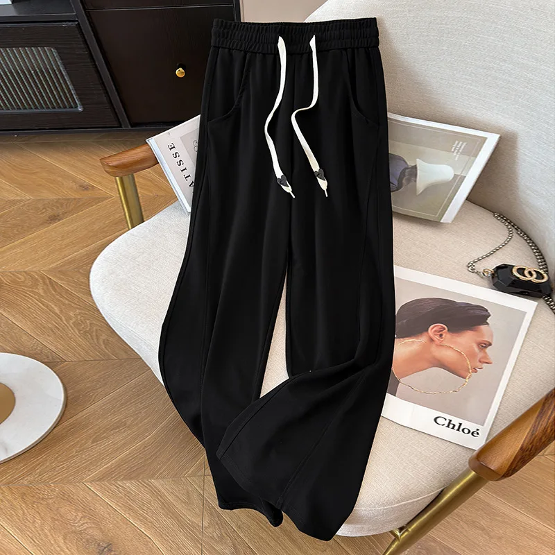 Pantalones de seda de hielo para mujer, pantalón holgado de pierna recta y cintura alta, 150Kg, color negro, caqui, 4XL, 5XL, 6XL, 7XL, 8XL, 9XL,