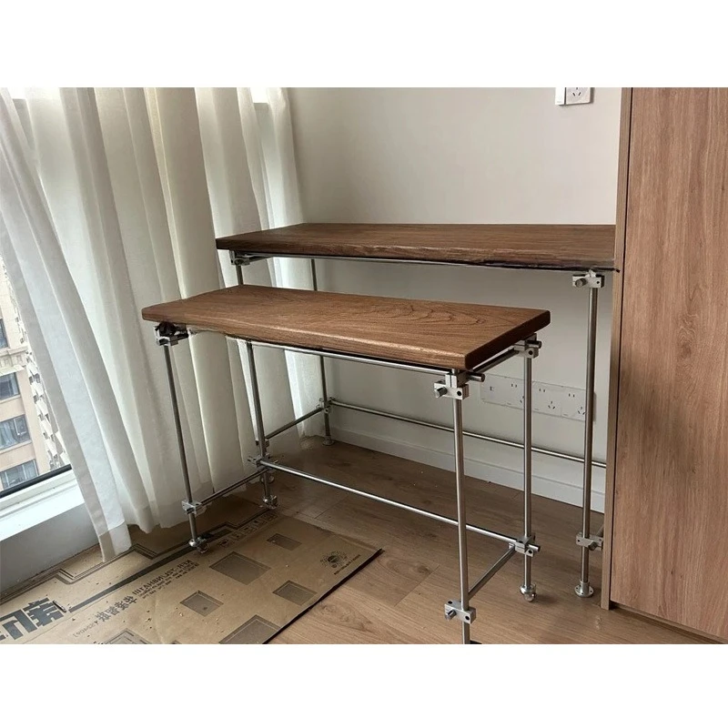 طاولة الجوز بسيطة وحديثة من الفولاذ المقاوم للصدأ لغرفة المعيشة المنزلية وأريكة القهوة المستطيلة وطاولة جانبية للشرفة #2